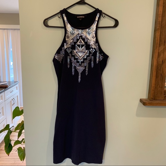 EXPRESS navy blue dress with sequins - Picture 3 of 3